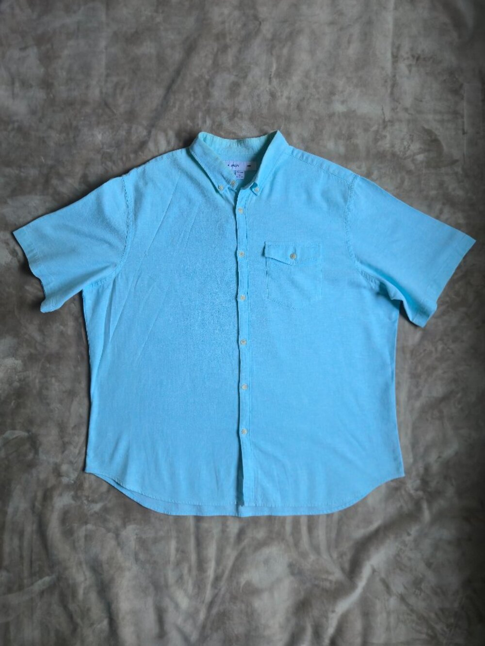 Old Navy Slim Fit Linen Blend Short Sleeve Button Down Shirt Aqua Blue Men's XXL